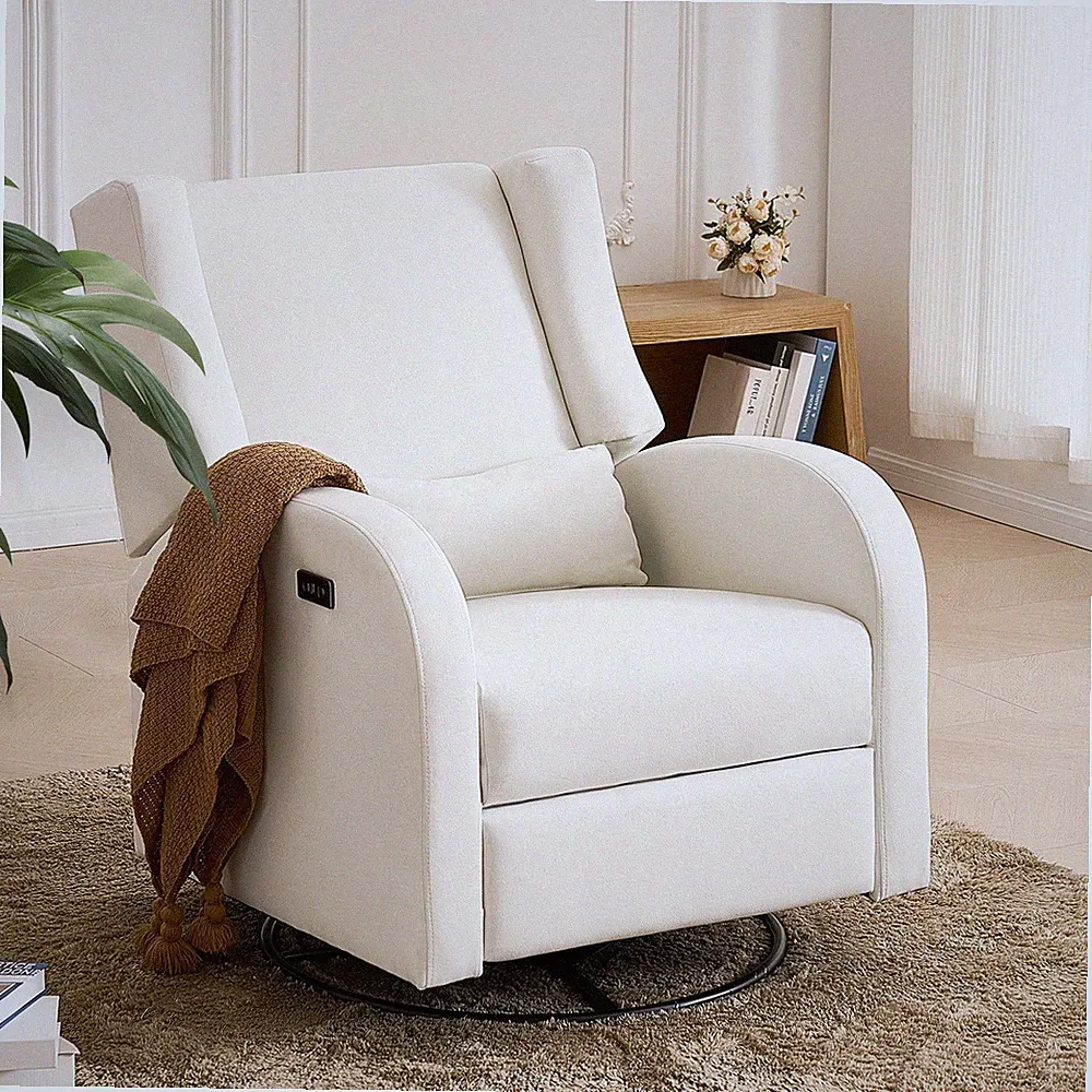250lb Power Glider Recliner, Electric Swivel Seat, Off White Material