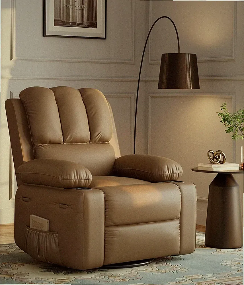 360° Manual Rotation PU Leather Recliner Chair with Cup Holders 22'' Seat Width