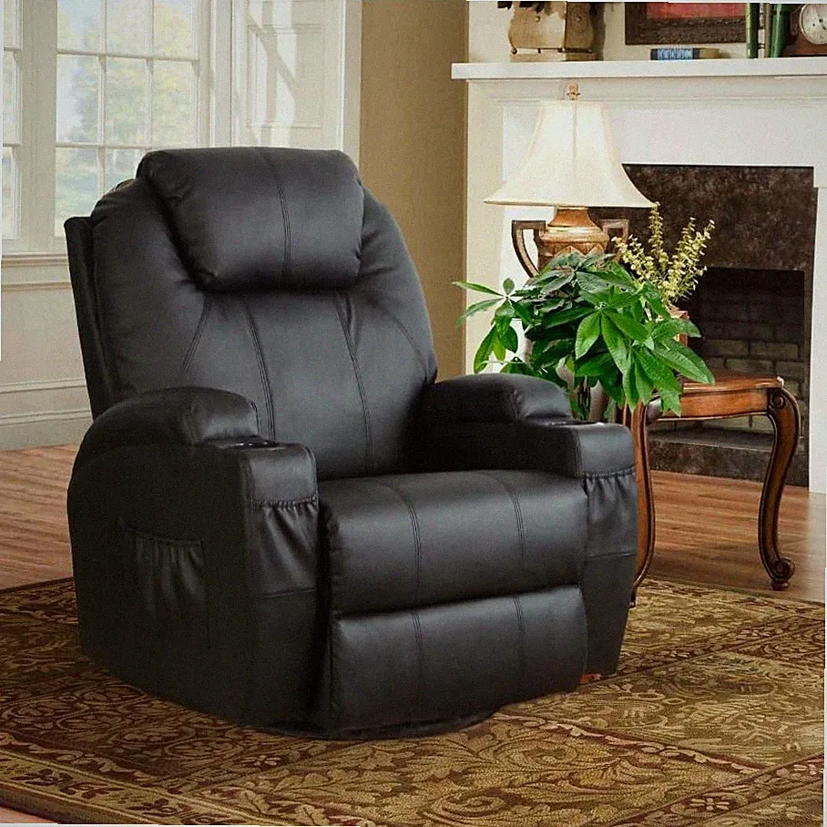 🔥73% OFF! 🔥MASSAGE HEAT RECLINER CHAIR SEAT VIBRATING CUP HOLDER BLACK
