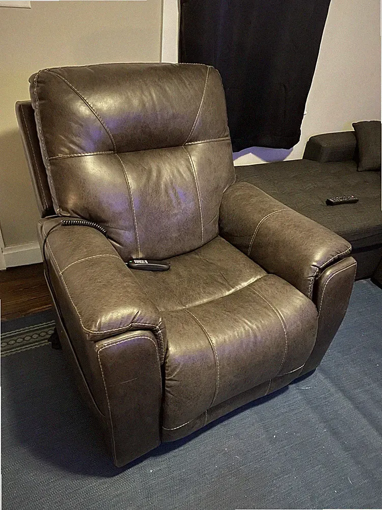 Power Lift Heated Recliner Brown Leather with Cup Holders