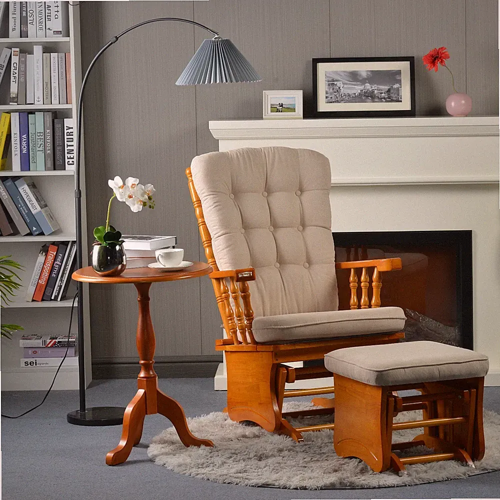 Reading Chair Relax Rocker Wood Rocking Chair Glider & Ottoman Set w/ Cushion US