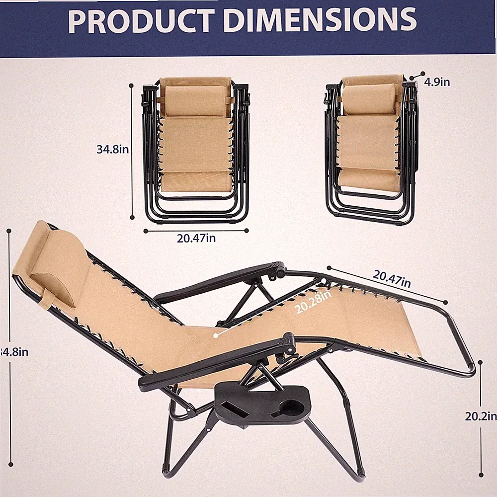 Zero-gravity Seat, 2-piece Set. Portable Recliner With Cup Holder And Adjustable